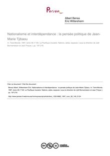 Nationalisme et interdépendance : la pensée politique de Jean-Marie Tjibaou - article ; n°149 ; vol.38, pg 197-216