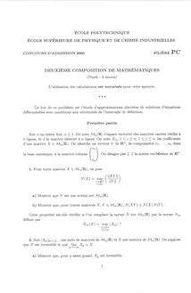 Deuxième composition de Mathématiques 2000 Classe Prepa PC Ecole Supérieure de Physique et de Chimie Industrielles