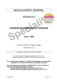 Sujet BAC 2015 Amérique du Nord - ES Sciences économiques et sociales SES Spécialité