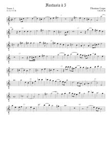 Partition ténor viole de gambe 1, octave aigu clef, fantaisies pour 5 violes de gambe par Thomas Lupo
