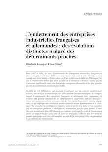 L endettement des entreprises industrielles françaises et allemandes : des évolutions distinctes malgré des déterminants proches