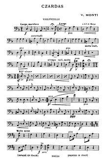 Partition violoncelles, Csárdás, Czardas, Monti, Vittorio