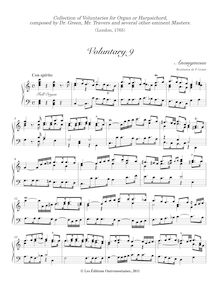 Partition Voluntary 9 en C major (Anonymous), Collection of Bénévoles pour orgue ou clavecin, composed by Dr. Green, Mr. Travers et several other eminent Masters