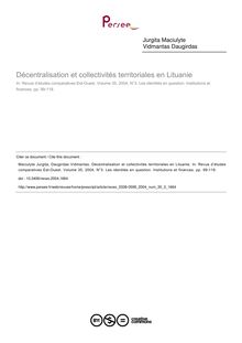 Décentralisation et collectivités territoriales en Lituanie - article ; n°3 ; vol.35, pg 99-118