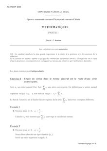 Mathématiques commune 2004 Concours National DEUG