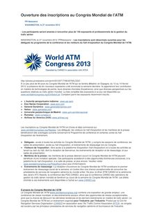 Ouverture des inscriptions au Congrès Mondial de l ATM