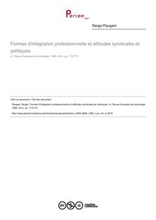 Formes d intégration professionnelle et attitudes syndicales et politiques - article ; n°4 ; vol.40, pg 715-751