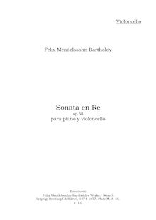 Partition de violoncelle, violoncelle Sonata No.2, Op.58 par Felix Mendelssohn