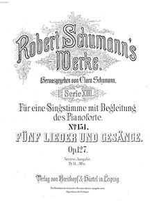Partition complète, 5 chansons und Gesänge, Op.127, Schumann, Robert