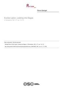 Eunice Lipton, Looking into Degas  ; n°71 ; vol.21, pg 114-115