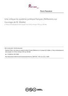 Une critique du système juridique français (Réflexions sur l ouvrage de M. Miaille) - article ; n°2 ; vol.30, pg 543-548