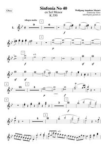 Partition hautbois 1, 2, Symphony No.40, G minor, Mozart, Wolfgang Amadeus
