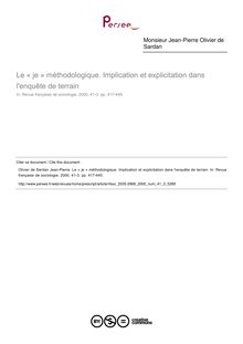 Le « je » méthodologique. Implication et explicitation dans l enquête de terrain - article ; n°3 ; vol.41, pg 417-445