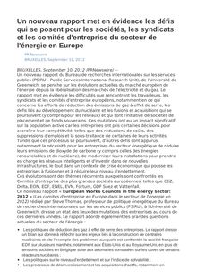 Un nouveau rapport met en évidence les défis qui se posent pour les sociétés, les syndicats et les comités d entreprise du secteur de l énergie en Europe