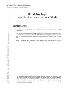 Exemples complets de dissertations, Michel Tremblay : sujet de rédaction et textes à l’étude