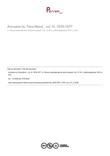 Annuaire du Tiers-Mond , vol. III, 1976-1977 - notecritique ; n°3 ; vol.31, pg 675-675
