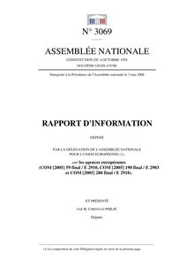 Rapport d information déposé par la Délégation de l Assemblée nationale pour l Union européenne, sur les agences européennes