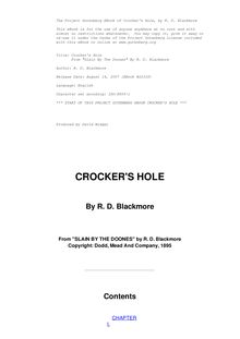 Crocker s Hole - From "Slain By The Doones" By R. D. Blackmore