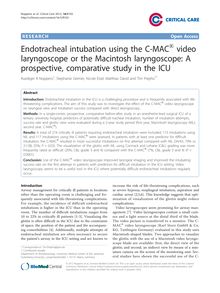 Endotracheal intubation using the C-MAC®video laryngoscope or the Macintosh laryngoscope: A prospective, comparative study in the ICU