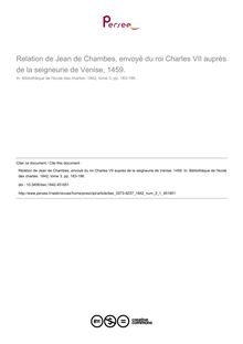 Relation de Jean de Chambes, envoyé du roi Charles VII auprès de la seigneurie de Venise, 1459. - article ; n°1 ; vol.3, pg 183-196