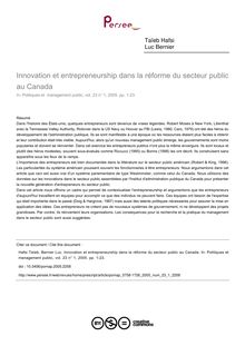 Innovation et entrepreneurship dans la réforme du secteur public au Canada - article ; n°1 ; vol.23, pg 1-23