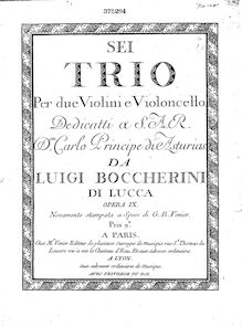 Partition violoncelle, Sei trio per due violini, Boccherini, Luigi par Luigi Boccherini