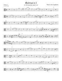 Partition ténor viole de gambe 2, alto clef, Madrigali a cinque voci, Libro 1 par Marco da Gagliano