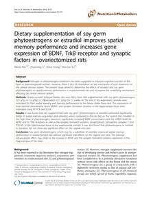 Dietary supplementation of soy germ phytoestrogens or estradiol improves spatial memory performance and increases gene expression of BDNF, TrkB receptor and synaptic factors in ovariectomized rats