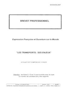 Expression française et ouverture sur le monde 2007 BP - Monteur en installations de génie climatique