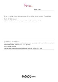 A propos de deux sites moustériens de plein air du Fumélois (Lot-et-Garonne) - article ; n°11 ; vol.75, pg 460-471