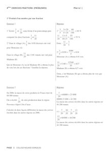 EXERCICES FRACTIONS (PROBLEMES) - 4 ème