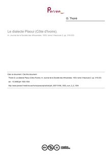 Le dialecte Plaoui (Côte d Ivoire). - article ; n°2 ; vol.3, pg 319-333
