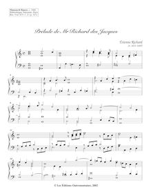 Partition Prélude, 11 clavecin pièces from Manuscrit Bauyn, Richard, Étienne par Étienne Richard
