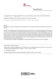 L apport de l hagiographie à la connaissance de la Nicomédie paléochrétienne (toponymie et monuments) - article ; n°2 ; vol.106, pg 921-992