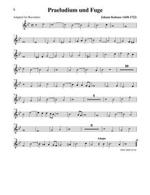 Partition Soprano enregistrement , Prelude et Fugue, B♭ major, Kuhnau, Johann