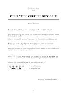 Culture Générale - ÉPREUVE DE CULTURE GENERALE