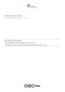 Tables des matières - table ; n°1 ; vol.37, pg 5-21