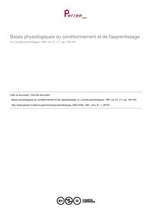 Bases physiologiques du conditionnement et de l apprentissage - compte-rendu ; n°1 ; vol.61, pg 159-163