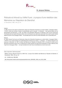 Ridicole et Arlovoli ou l effet Furet ; à propos d une réédition des Mémoires sur Napoléon de Stendhal - article ; n°99 ; vol.28, pg 5-9