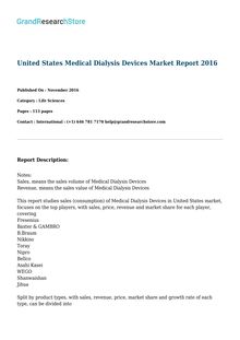 United States Medical Dialysis Devices Market Report 2017