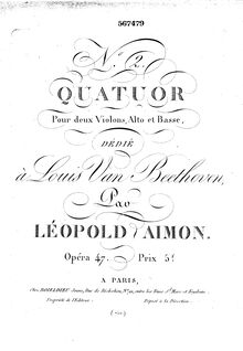 Partition violoncelle, 3 corde quatuors, Aimon, Léopold
