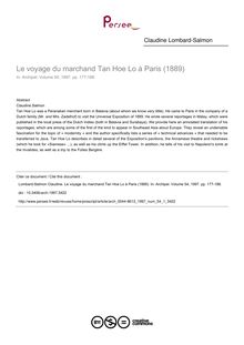 Le voyage du marchand Tan Hoe Lo à Paris (1889) - article ; n°1 ; vol.54, pg 177-188