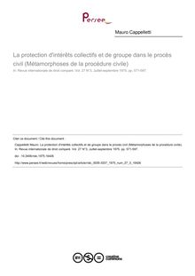 La protection d intérêts collectifs et de groupe dans le procès civil (Métamorphoses de la procédure civile) - article ; n°3 ; vol.27, pg 571-597
