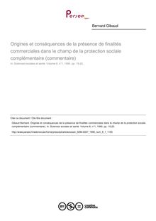 Origines et conséquences de la présence de finalités commerciales dans le champ de la protection sociale complémentaire (commentaire) - article ; n°1 ; vol.8, pg 15-20