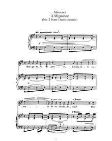 Partition , À Mignonne (A Major: haut voix et piano), 3 Chants intimes