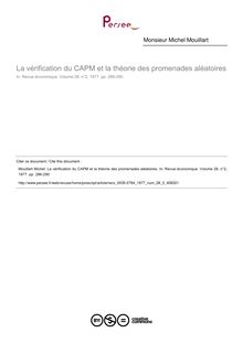 La vérification du CAPM et la théorie des promenades aléatoires  ; n°2 ; vol.28, pg 286-290