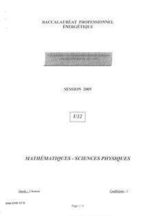 Mathématiques - Sciences physiques 2005 Bac Pro - Énergétique