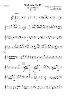 Partition violons I, Symphony No.15, G major, Mozart, Wolfgang Amadeus