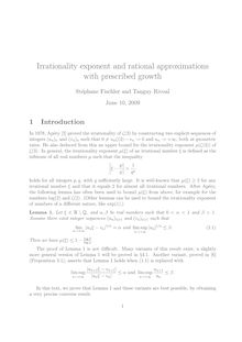 Irrationality exponent and rational approximations with prescribed growth