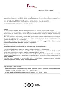 Application du modèle des surplus dans les entreprises : surplus de productivité technologique et surplus d expansion - article ; n°1 ; vol.27, pg 122-141